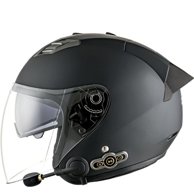 KUQIBAO Motorcycle Smart Bluetooth Sun Protection Double Lens Safety Helmet, Size: XL(Matte Black+Black Tail)
