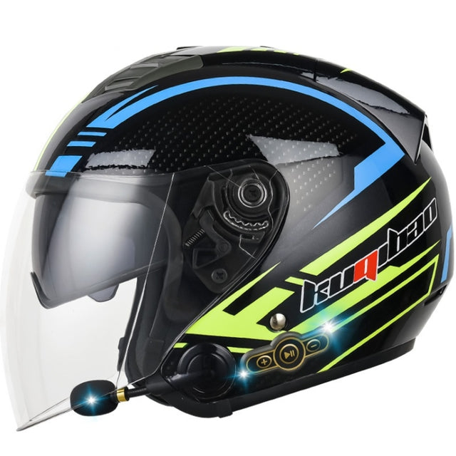KUQIBAO Motorcycle Smart Bluetooth Sun Protection Double Lens Safety Helmet, Size: XXL(Glossy Black Phantom Fiber)