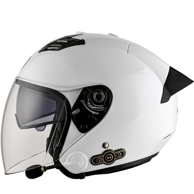 KUQIBAO Motorcycle Smart Bluetooth Sun Protection Double Lens Safety Helmet, Size: XXL(White+Black Tail)