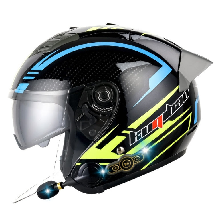 KUQIBAO Motorcycle Smart Bluetooth Sun Protection Double Lens Safety Helmet, Size: XXL(Bright Black Phantom Fiber+Gray Tail) - free shipping - PMC TechLife - Order now!