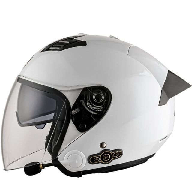 KUQIBAO Motorcycle Smart Bluetooth-compatible Sun Protection Double Lens Safety Helmet, Size: XXL(White+Gray Tail)