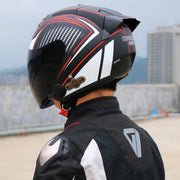 KUQIBAO Motorcycle Smart Bluetooth Sun Protection Double Lens Safety Helmet, Size: L(White+Black Tail)