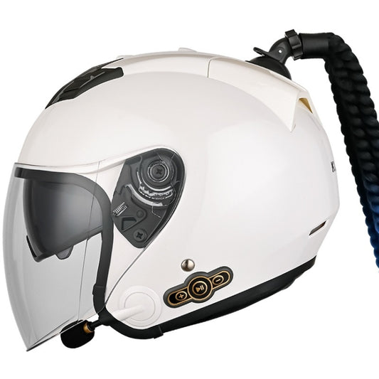 KUQIBAO Motorcycle Bluetooth Headset Double Lens Helmet With Braid, Size: M(White) - free shipping - PMC Jewellery - Order now!