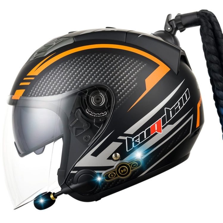 KUQIBAO Motorcycle Bluetooth Headset Double Lens Helmet With Braid, Size: L(Fruits Black Phantom Fiber) - free shipping - PMC Jewellery - Order now!