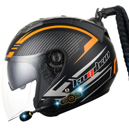 KUQIBAO Motorcycle Bluetooth Headset Double Lens Helmet With Braid, Size: L(Fruits Black Phantom Fiber) - free shipping - PMC Jewellery - Order now!