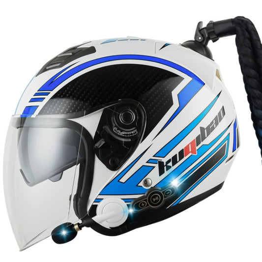 KUQIBAO Motorcycle Bluetooth Headset Double Lens Helmet With Braid, Size: L(White Phantom Fiber) - free shipping - PMC Jewellery - Order now!