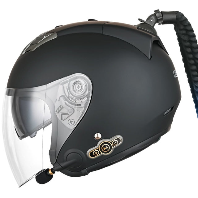 KUQIBAO Motorcycle Bluetooth Headset Double Lens Helmet With Braid, Size: L(Scrub Black)