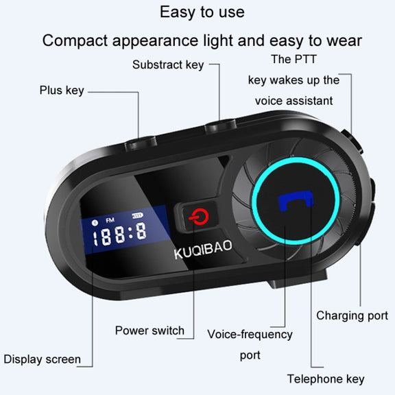 KUQIBAO Motorcycle Helmet Water-resistant Bluetooth-compatible Headset With Screen(Soft Microphone)