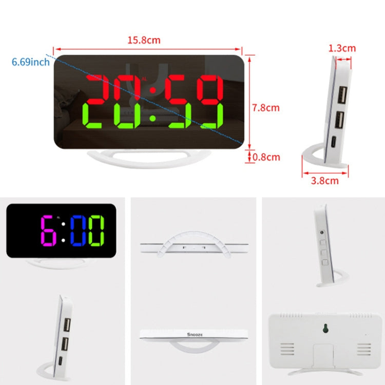 TS-8201 LED Digital Mirror Alarm Clock Big Screen Dual USB Desktop Table Clock, Color: White Shell White Light - Alarm Clocks by PMc TechLife | Online Shopping South Africa | PMc TechLife | Buy Now Pay Later Mobicred