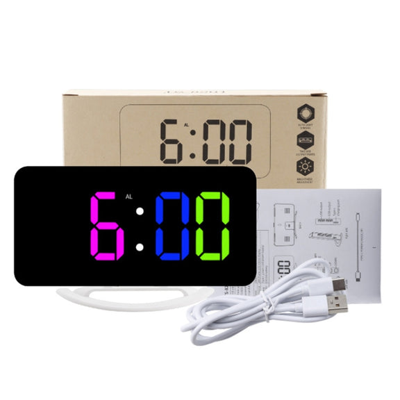 TS-8201 LED Digital Mirror Alarm Clock Big Screen Dual USB Desktop Table Clock, Color: White Shell White Light