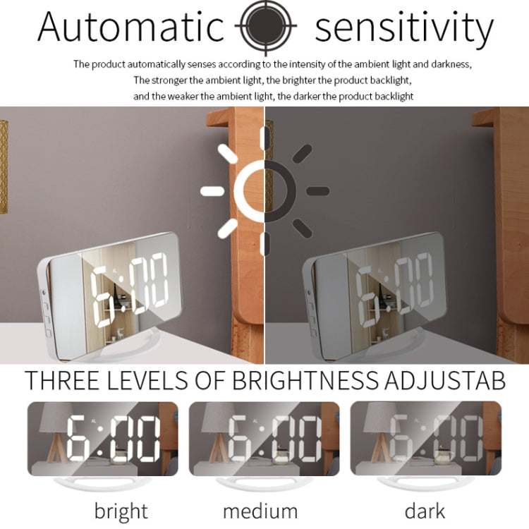 TS-8201 LED Digital Mirror Alarm Clock Big Screen Dual USB Desktop Table Clock, Color: White Shell White Light - Alarm Clocks by PMc TechLife | Online Shopping South Africa | PMc TechLife | Buy Now Pay Later Mobicred
