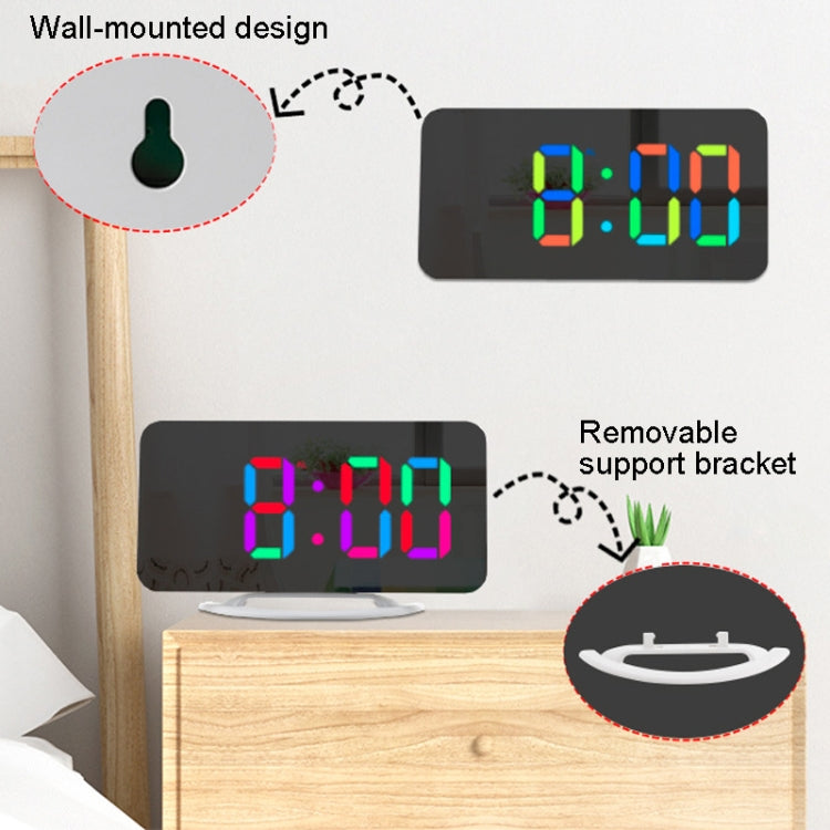 TS-8201 LED Digital Mirror Alarm Clock Big Screen Dual USB Desktop Table Clock, Color: RGB Display White Shell