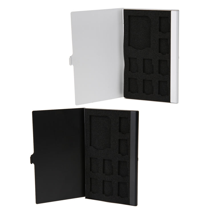 1SD+ 8TF  Aluminum Micro SD Cards Holder Pin Storage Box 9 solts for SD/ SIM/TF Memory Card(Silver)