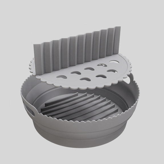 Round 2 Layer Air Fryer Silicone Basket Reusable Foldabl Air Fryer Mold Liner Tray(Gray)