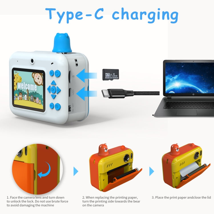 IPS 2.36 inch LED HD Display 1080P Childrens Camera Thermal Printing Instant Camera(Sky Blue) - Children Cameras by PMC TechLife | Online Shopping South Africa | PMC TechLife | Buy Now Pay Later Mobicred
