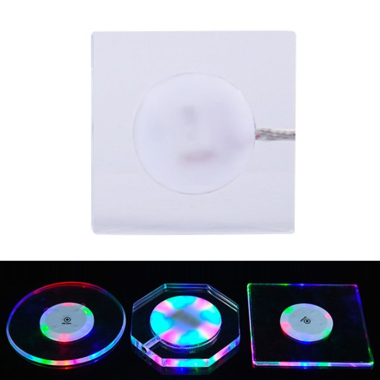 100x10mm Square USB Charging LED Light Up Acrylic Coaster Transparent Crystal Base(Colorful Light) - Car Drink Holders by PMC TechLife | Online Shopping South Africa | PMC TechLife | Buy Now Pay Later Mobicred