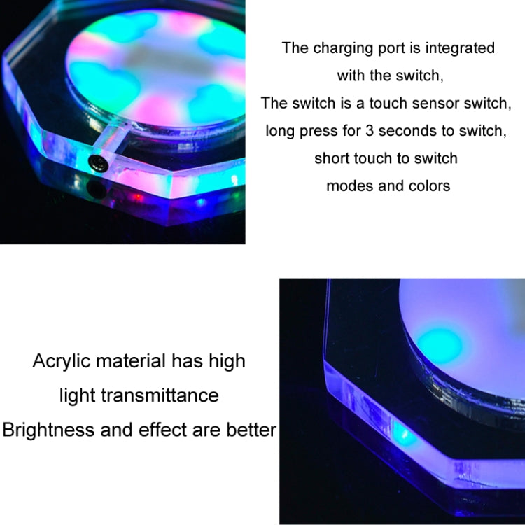 100x10mm Round USB Charging LED Light Up Acrylic Coaster Transparent Crystal Base(Colorful Light) - Car Drink Holders by PMC TechLife | Online Shopping South Africa | PMC TechLife | Buy Now Pay Later Mobicred