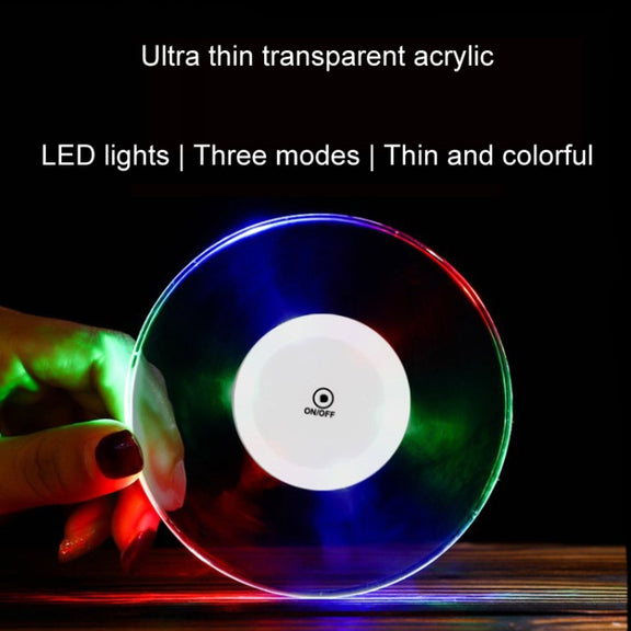 100x10mm Round USB Charging LED Light Up Acrylic Coaster Transparent Crystal Base(Colorful Light)