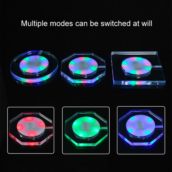 100x10mm Round USB Charging LED Light Up Acrylic Coaster Transparent Crystal Base(White Light)