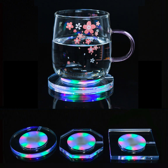 100x10mm Round USB Charging LED Light Up Acrylic Coaster Transparent Crystal Base(White Light)