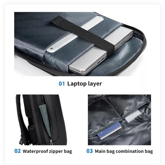 Business Large Capacity Travel Bag Multifunctional Water-resistant Laptop Backpack With USB Port(Blue)