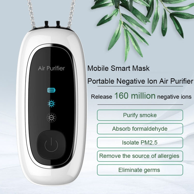 Upgrade Dual-brush Negative Ion Air Purifier Neck Small Portable Air Purifier, Style: Chain Model (White)