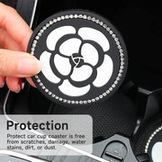 Car Water Cup Anti-skid Mat Door Slot Interior Modification Mat With diamond(Big Camellia)
