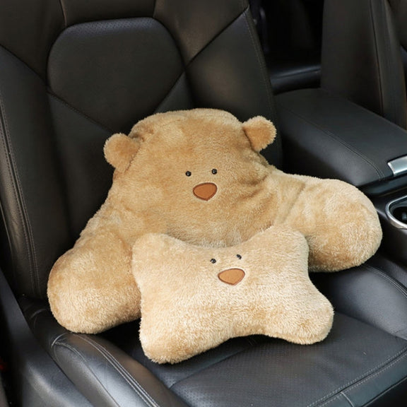 Car Cartoon Bear Plush Seat Upholstery Pillow, Color: Lumbar Pillow Brown