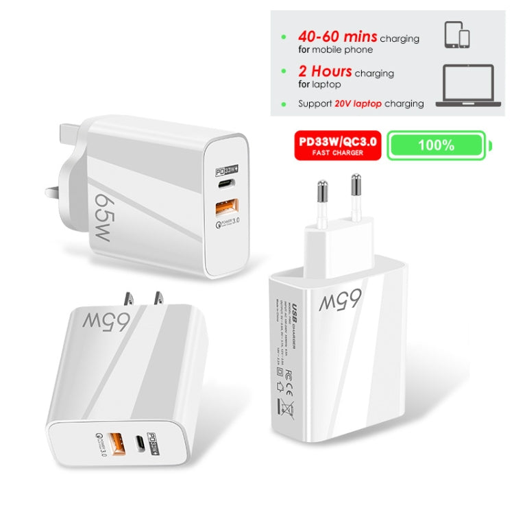 A502 65W USB-C/Type-C+USB Dual Port GaN Charger QC3.0 Laptop Universal Charger UK Plug White - free shipping - PMC Jewellery - Order now!