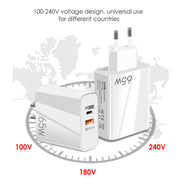 A502 65W USB-C/Type-C+USB Dual Port GaN Charger QC3.0 Laptop Universal Charger EU Plug Black