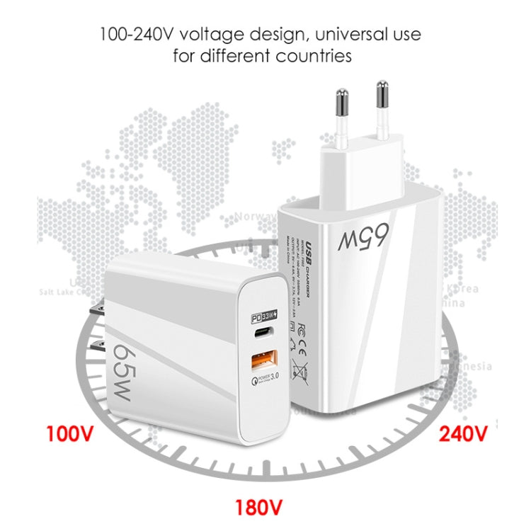 A502 65W USB-C/Type-C+USB Dual Port GaN Charger QC3.0 Laptop Universal Charger US Plug Black