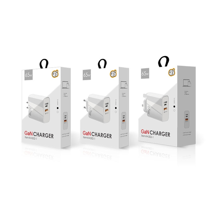 A502 65W USB-C/Type-C+USB Dual Port GaN Charger QC3.0 Laptop Universal Charger UK Plug Black - free shipping - PMC Jewellery - Order now!