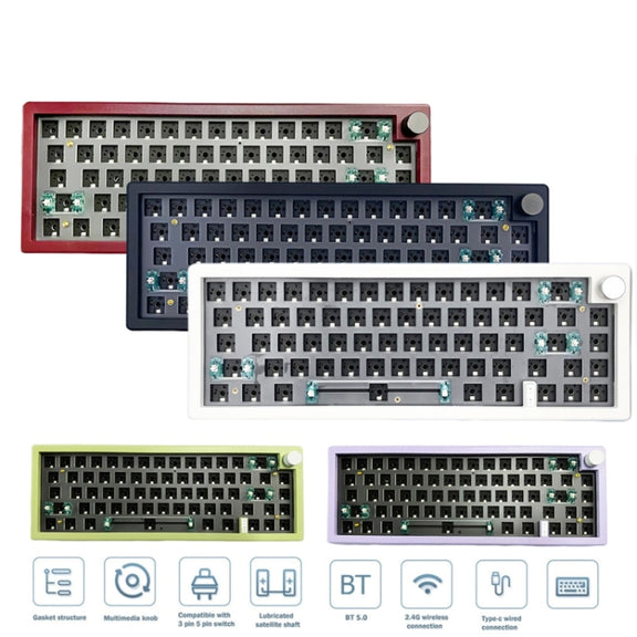 67 Keys Three-mode Customized DIY With Knob Mechanical Keyboard Kit Supports Hot Plug RGB Backlight, Color: Claret