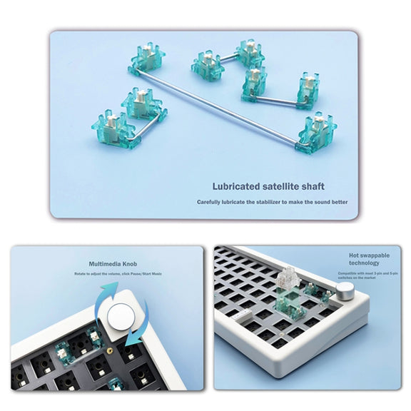 67 Keys Three-mode Customized DIY With Knob Mechanical Keyboard Kit Supports Hot Plug RGB Backlight, Color: Black