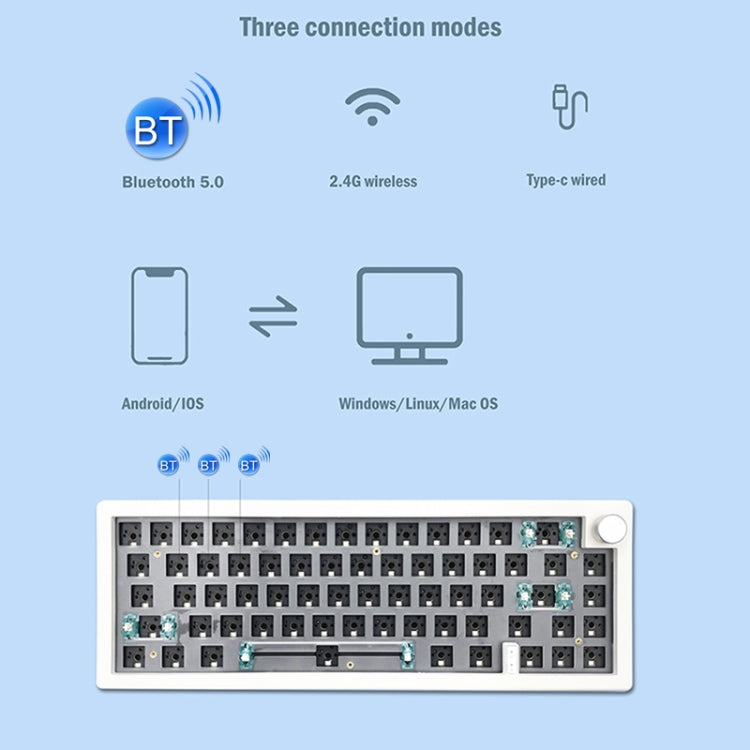 67 Keys Three-mode Customized DIY With Knob Mechanical Keyboard Kit Supports Hot Plug RGB Backlight, Color: Green