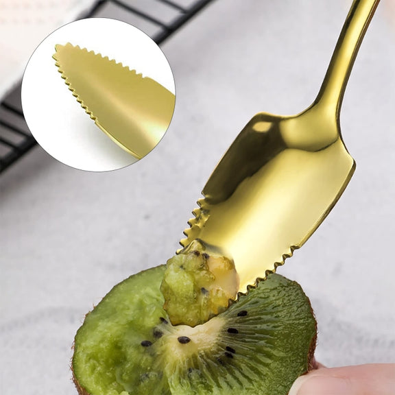 Stainless Steel Scraper Spoon Fruit Grapefruit Spoon Baby Digging Ball Spoon, Color: Gold