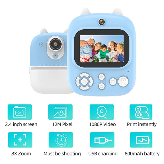 1200W Pixel  2.4 Inch Display Children Print Instant Camera Standard Pink