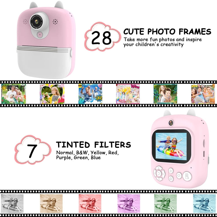 1200W Pixel  2.4 Inch Display Children Print Instant Camera Standard Pink