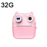 1080P Instant Print Camera 2.8-inch IPS Screen Front and Rear Dual Lens Kids Camera, Spec: Pink+32G Card