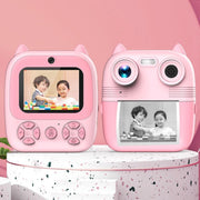 1080P Instant Print Camera 2.8-inch IPS Screen Front and Rear Dual Lens Kids Camera, Spec: Pink+32G Card
