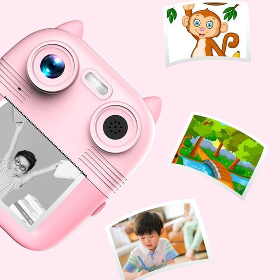 1080P Instant Print Camera 2.8-inch IPS Screen Front and Rear Dual Lens Kids Camera, Spec: Pink+32G Card