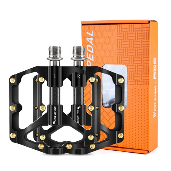 WEST BIKING 3 Bearings Ultralight Carbon Fiber Bushing Mountain Bike Pedal(Red)