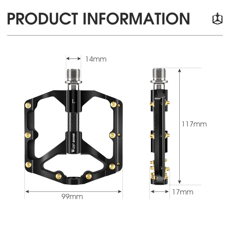 WEST BIKING 3 Bearings Ultralight Carbon Fiber Bushing Mountain Bike Pedal(Black) - free shipping - PMc TechLife - Order now!