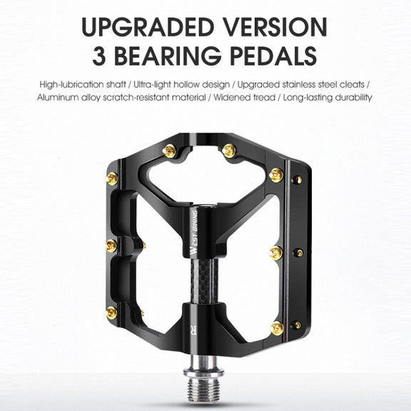 WEST BIKING 3 Bearings Ultralight Carbon Fiber Bushing Mountain Bike Pedal(Red)