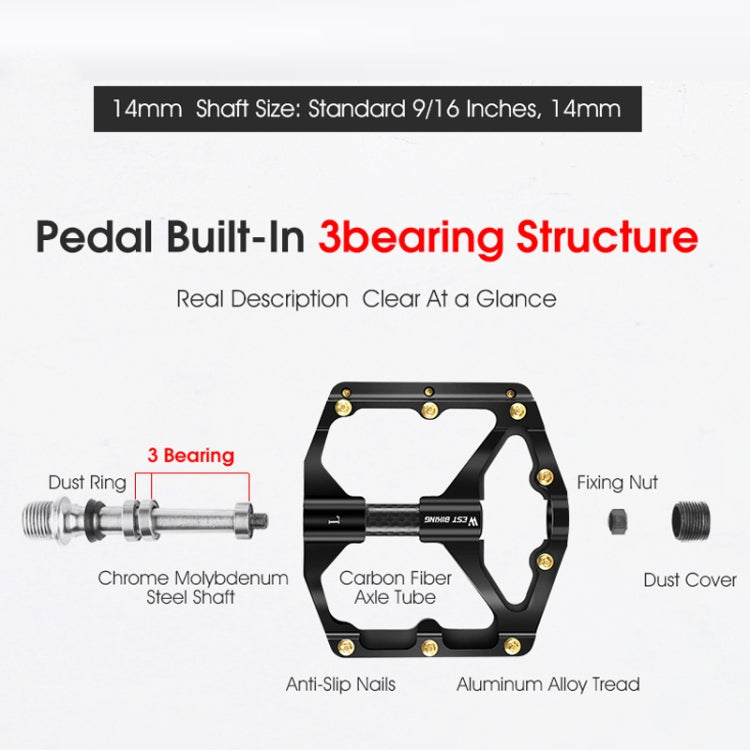WEST BIKING 3 Bearings Ultralight Carbon Fiber Bushing Mountain Bike Pedal(Black) - free shipping - PMc TechLife - Order now!