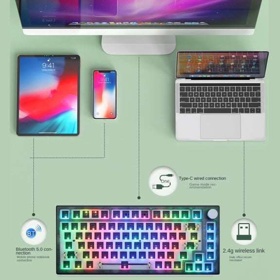 82 Keys Bluetooth Wireless 3-mode RGB Hot-plug Customized Mechanical Keyboard Kit(Black Transparent)