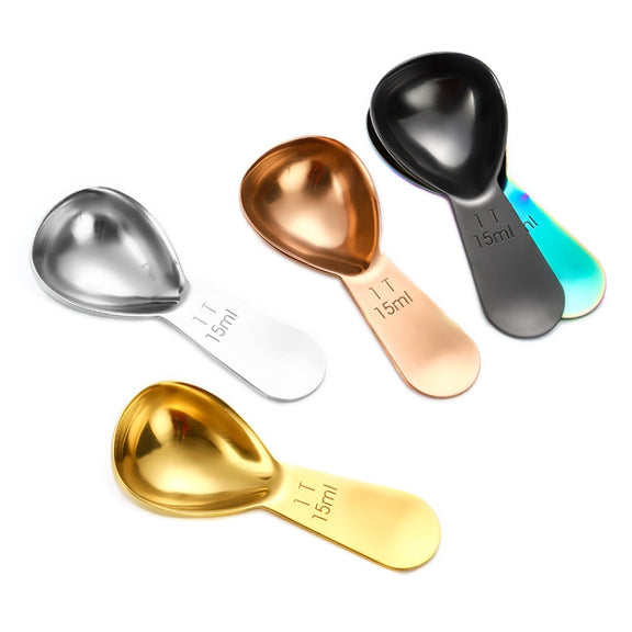 15ml 304 Stainless Steel Thickened Coffee Spoon With Scale Measuring Bean Spoon, Color: Rose Gold