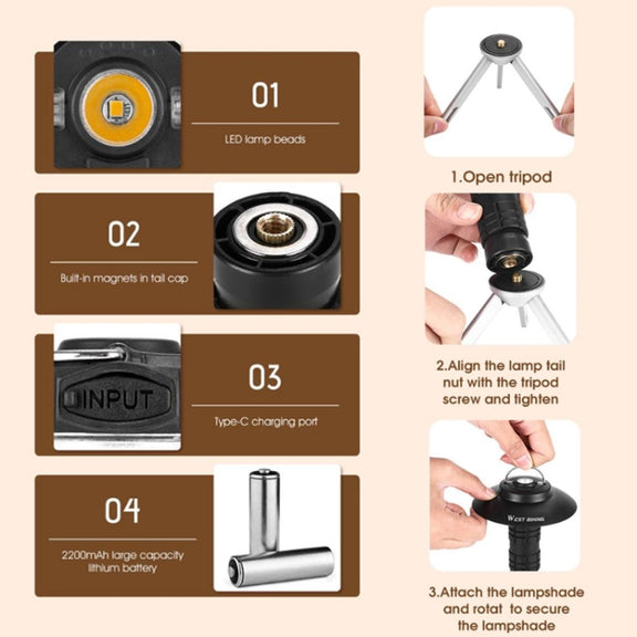 WEST BIKING Outdoor Lighthouse Camping Light LED Portable Magnetic Emergency Flashlight(Black)