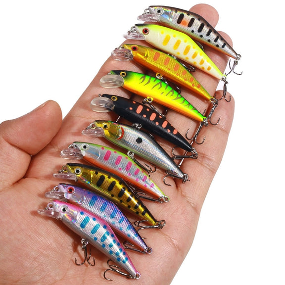 HENGJIA 5.7cm 3.4g Microbe Road Lures Slow Sinking Minnow Fake Bait, Color: 10 Colors Bagged