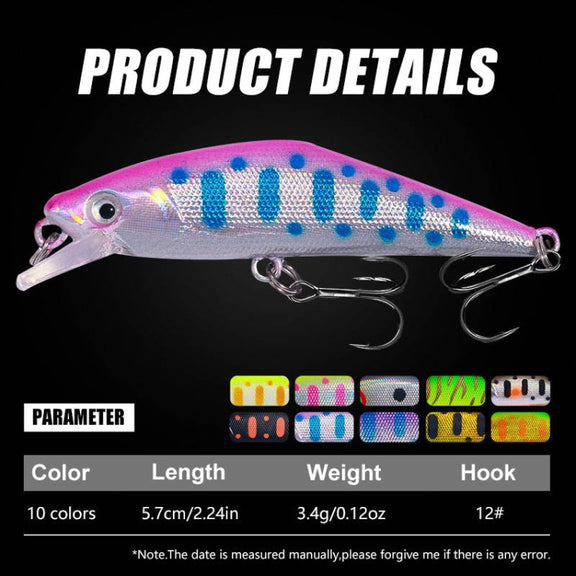 HENGJIA 5.7cm 3.4g Microbe Road Lures Slow Sinking Minnow Fake Bait, Color: 10 Colors Bagged